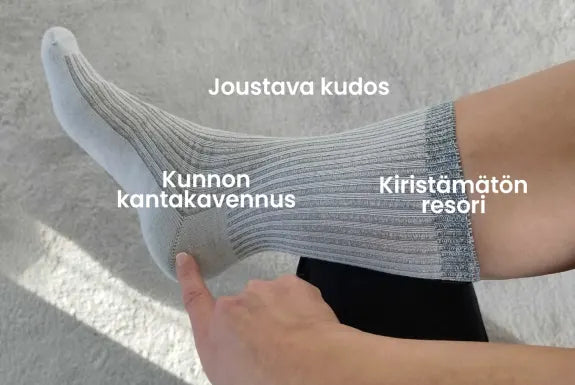 Joustavuudesta huolimatta kunnollinen muotoilu pitää sukan napakasti paikoillaan.